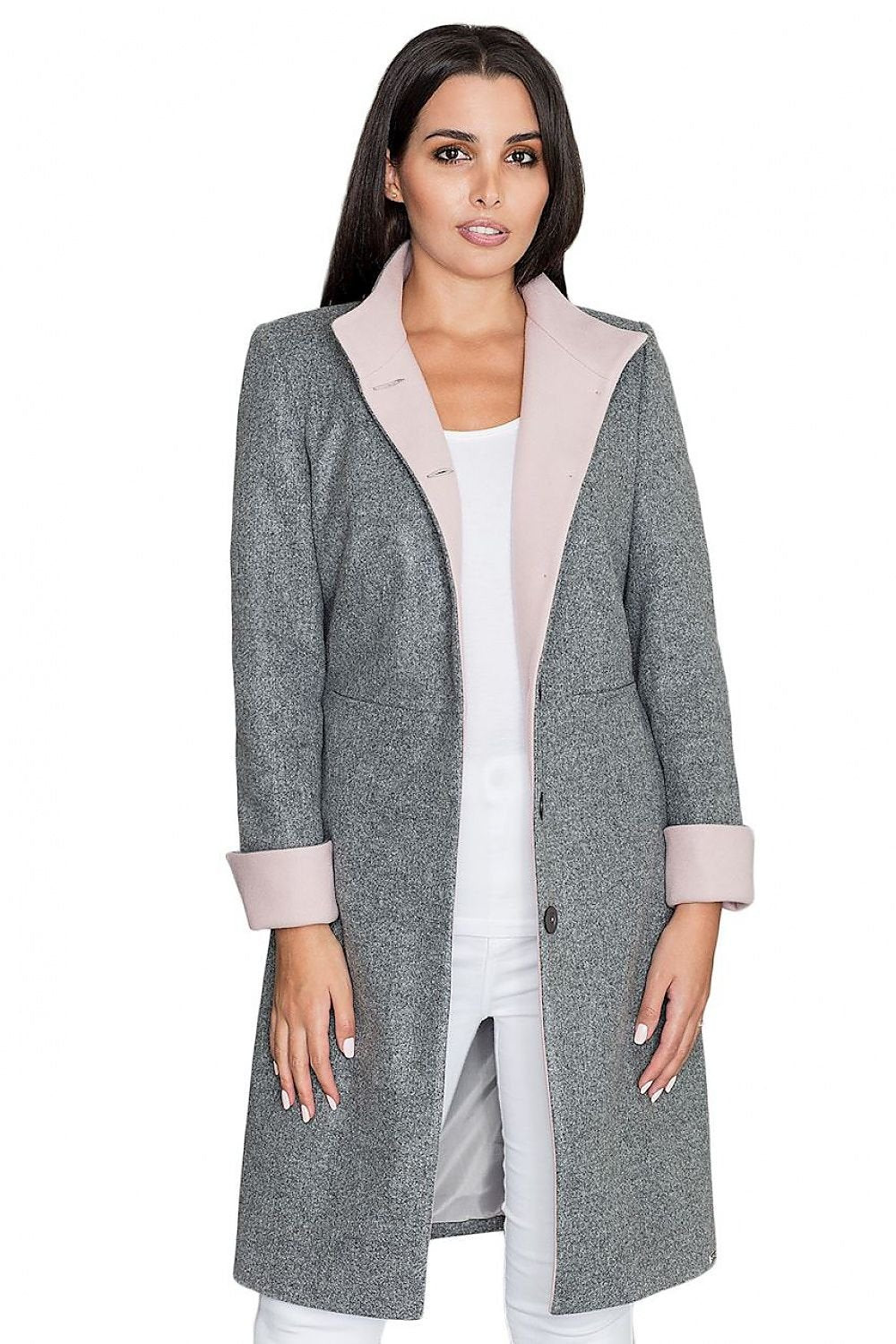 Fitted Coat On A Pink Lining With Elegant Figl