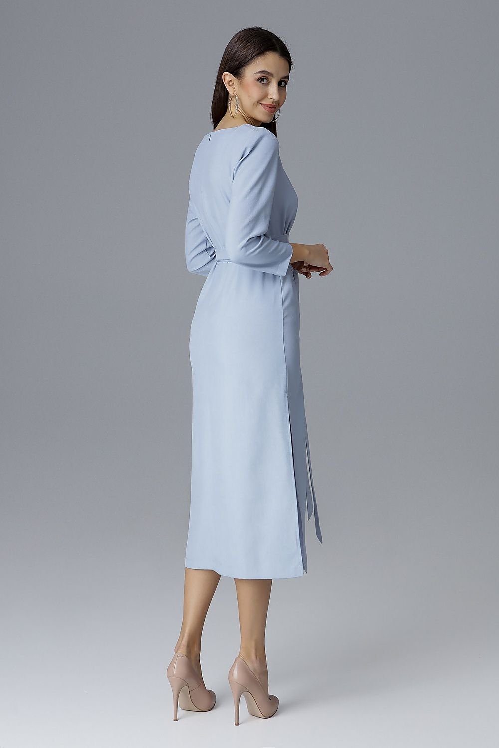 Knee with 3/4 sleeves, tied at the waist Cocktail dress  Figl