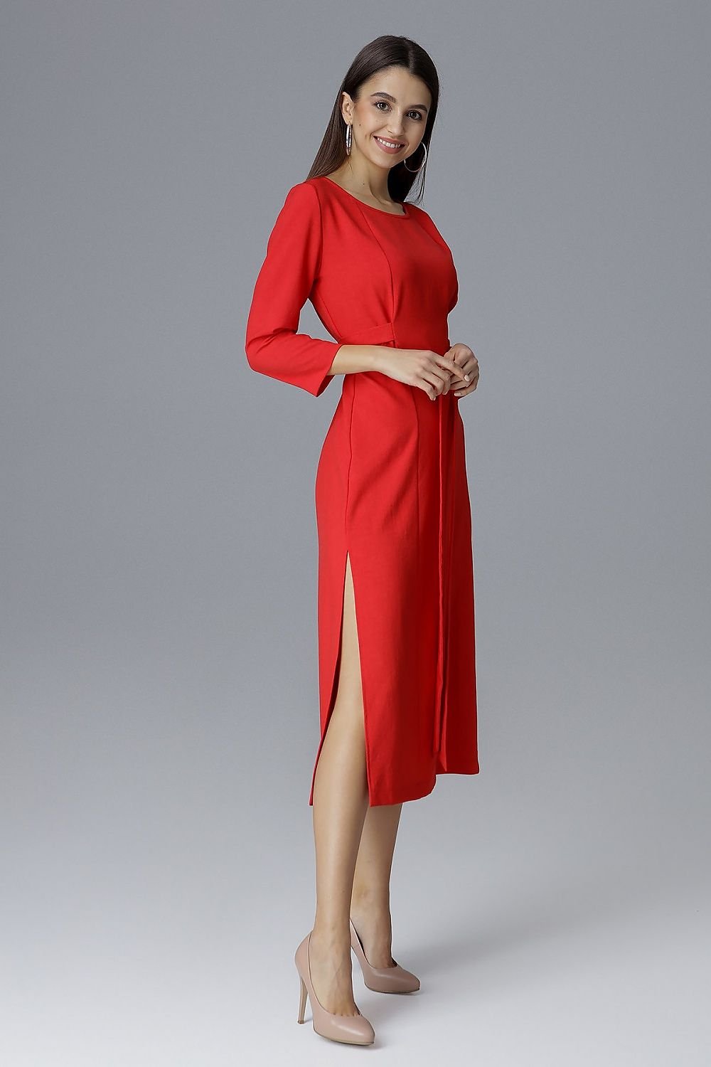 Knee with 3/4 sleeves, tied at the waist Cocktail dress  Figl