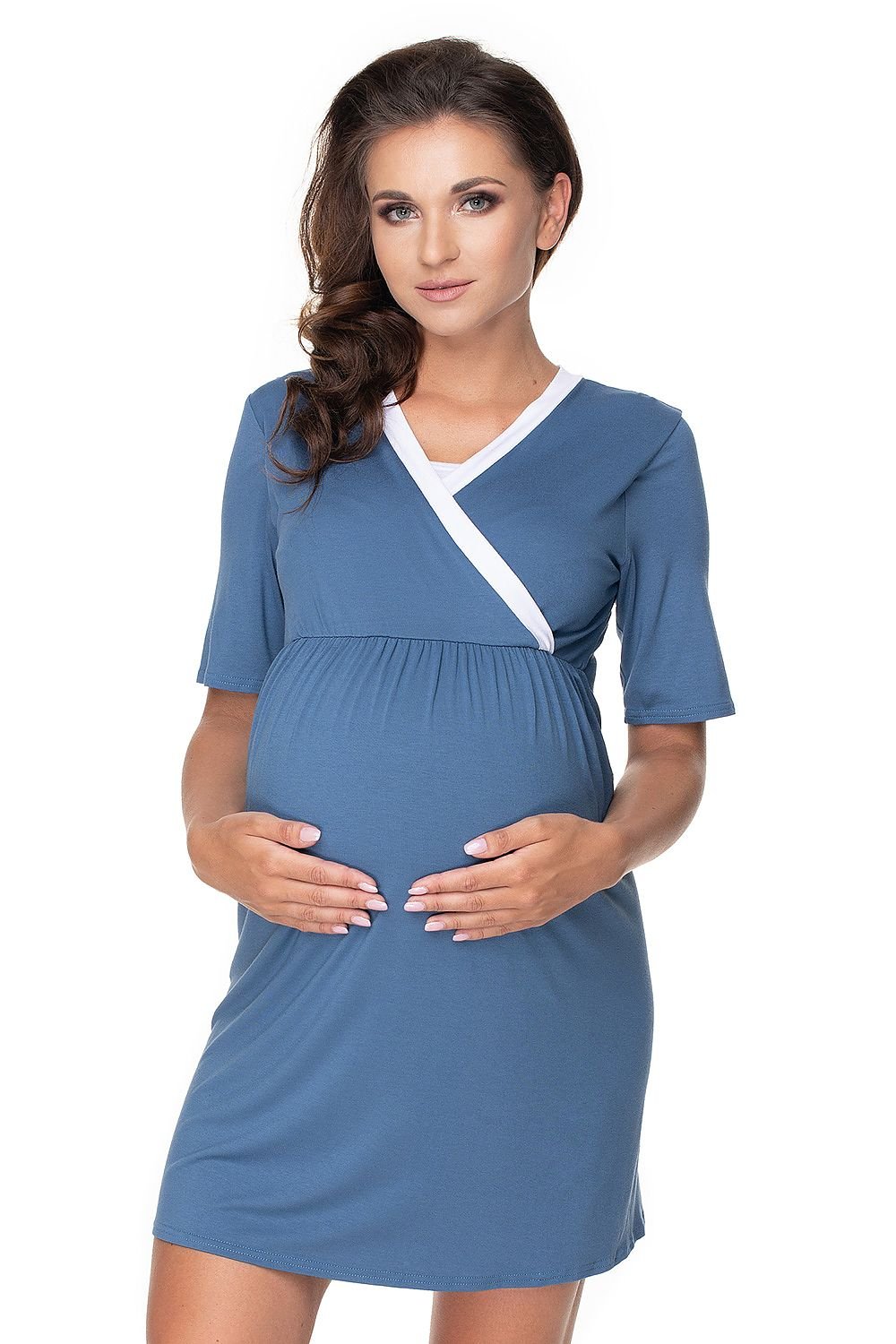 Ensemble chemise de nuit de maternité avec passepoil contrasté PeeKaBoo
