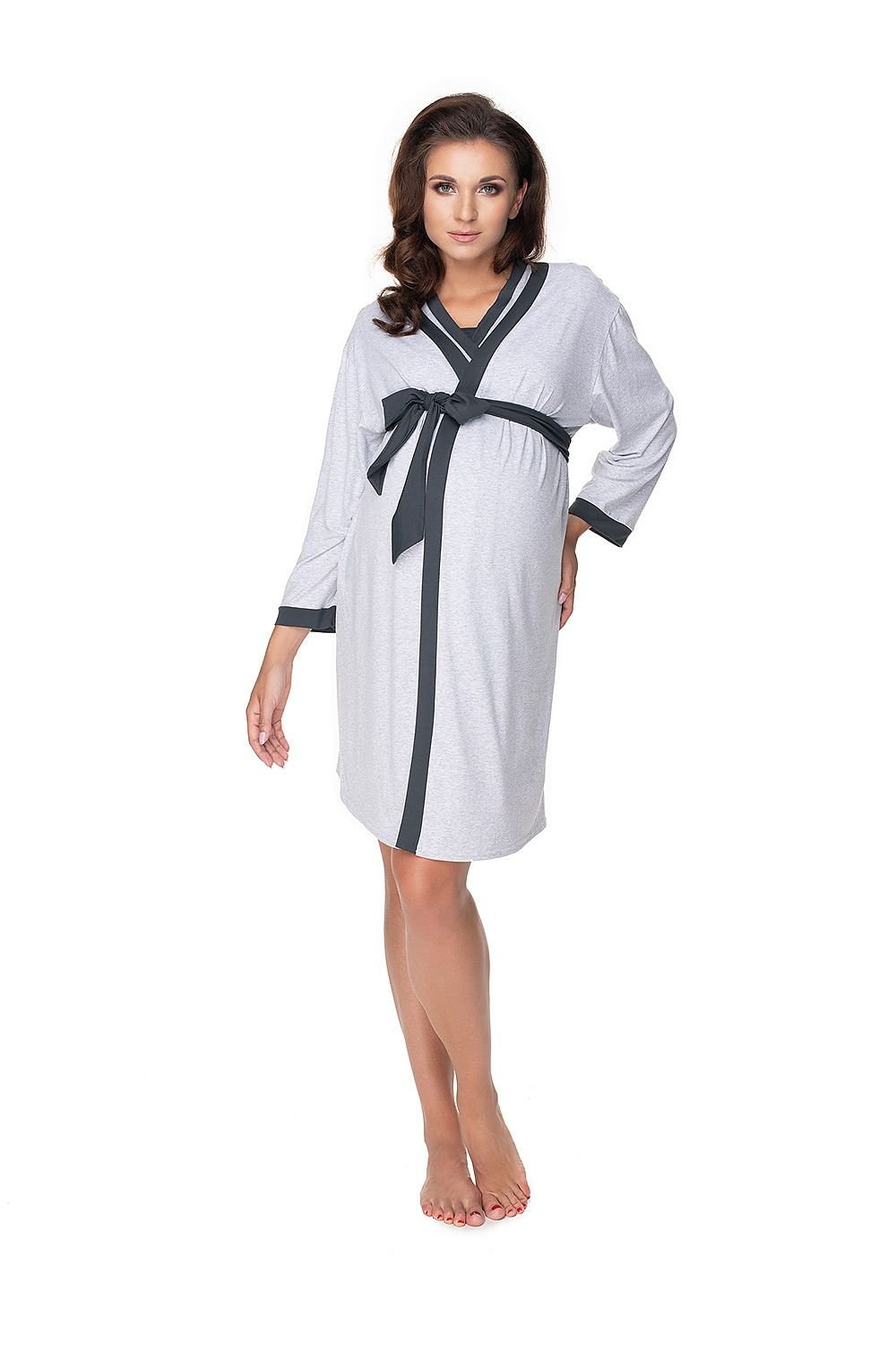 Maternity Nightgown Set With Contrast Piping PeeKaBoo