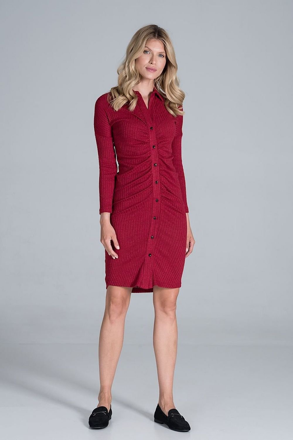 Midi  Daydress with a collar in a flowing ribbed knit Figl