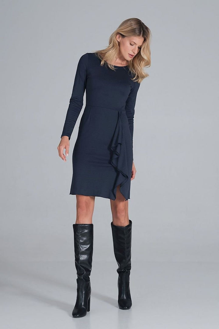 Cocktail dress with long sleeves and a half round neckline Figl